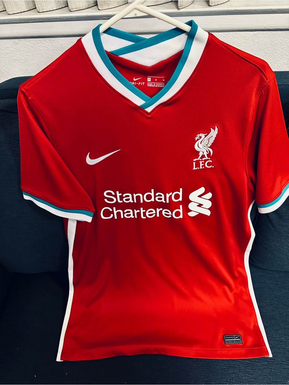 Authentic Classic Drifit Nike Red Liverpool Soccer Jersey with White & Teal Trim